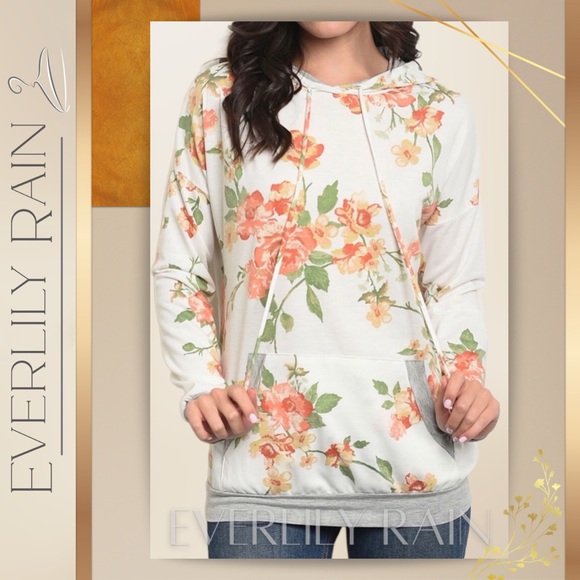 💞 Gorgeous Ivory Floral Hoodie Sweatshirt - Picture 4 of 8